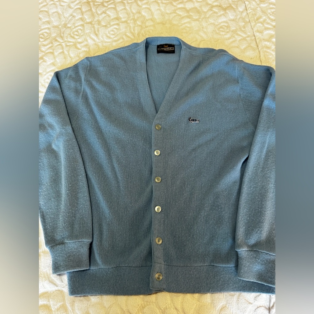 Vintage 60s 70s King Sportswear USA Blue Cardigan Turtle Logo M